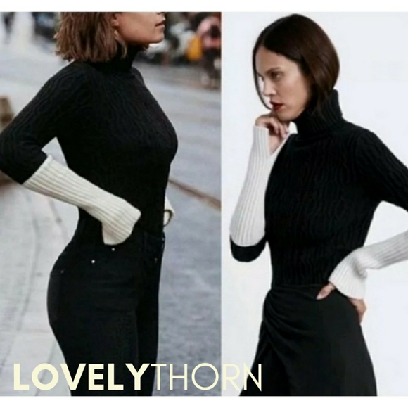 ZARA // cable knit color block turtleneck sweater - Picture 5 of 14